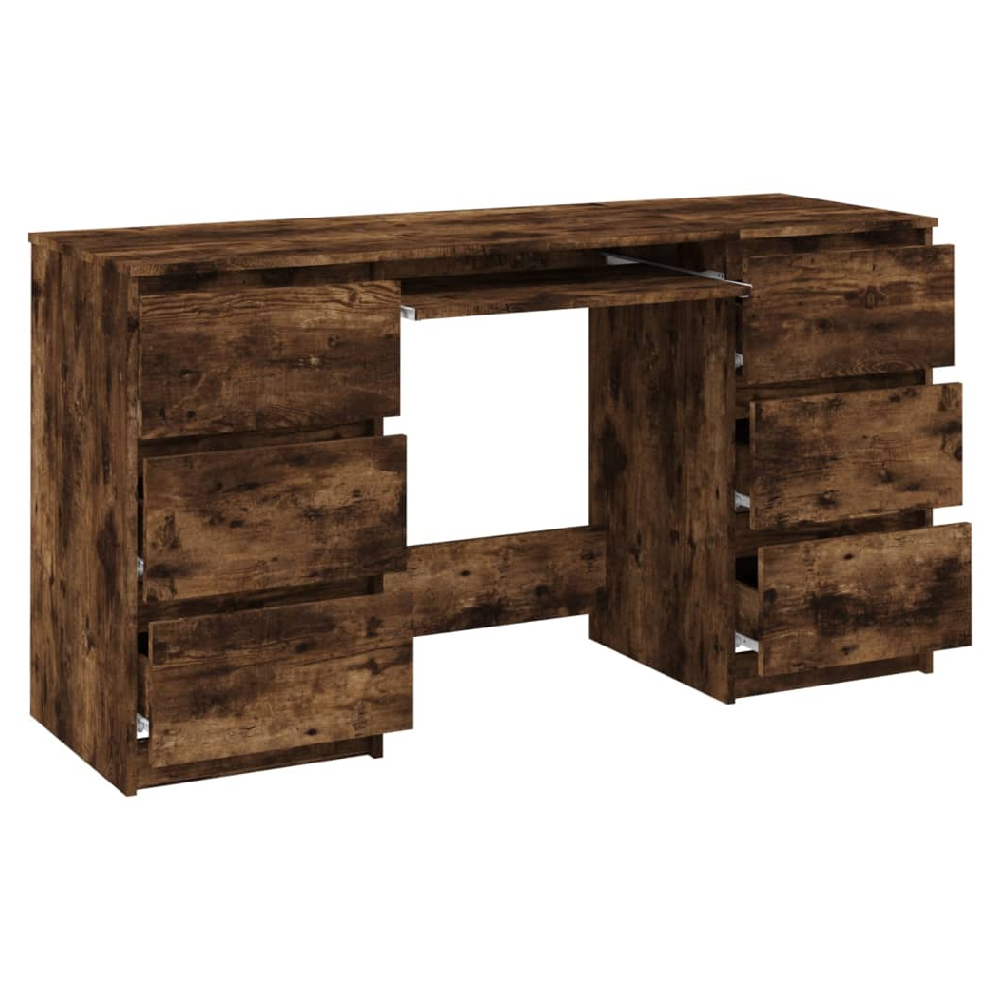 Abingdon Wooden Laptop Desk With 6 Drawers In Smoked Oak