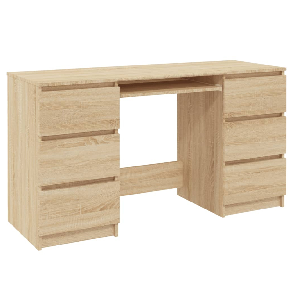 Abingdon Wooden Laptop Desk With 6 Drawers In Sonoma Oak
