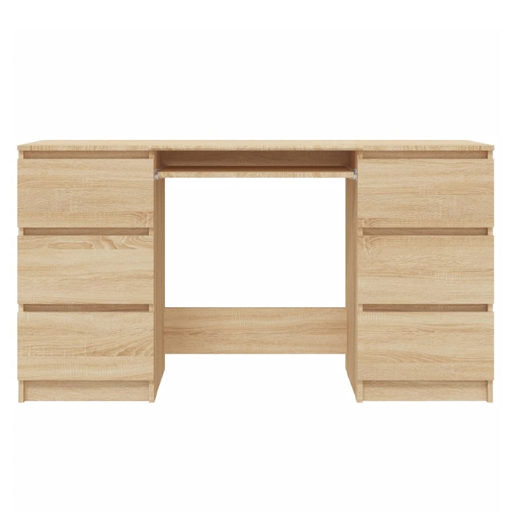 Abingdon Wooden Laptop Desk With 6 Drawers In Sonoma Oak