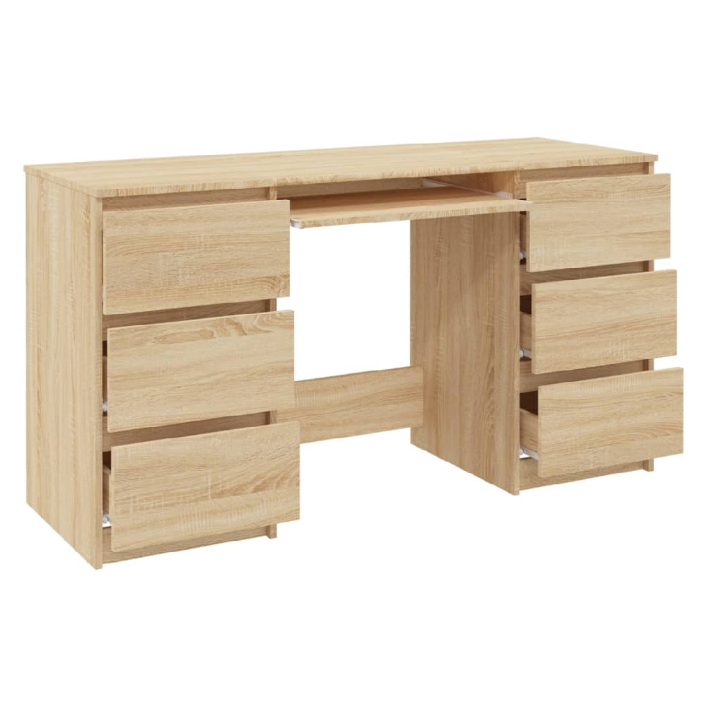 Abingdon Wooden Laptop Desk With 6 Drawers In Sonoma Oak