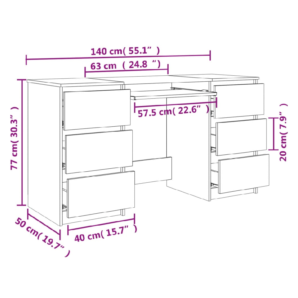 Abingdon Wooden Laptop Desk With 6 Drawers In Sonoma Oak