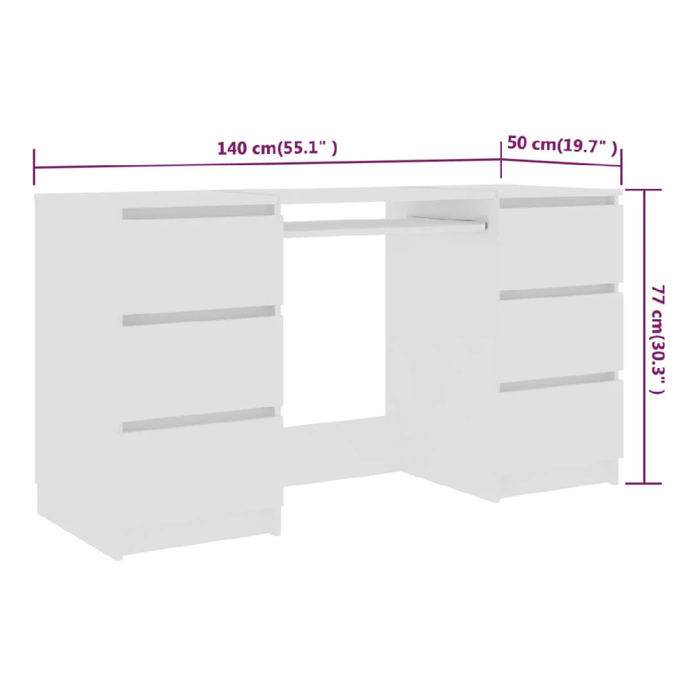Abingdon Wooden Laptop Desk With 6 Drawers In White