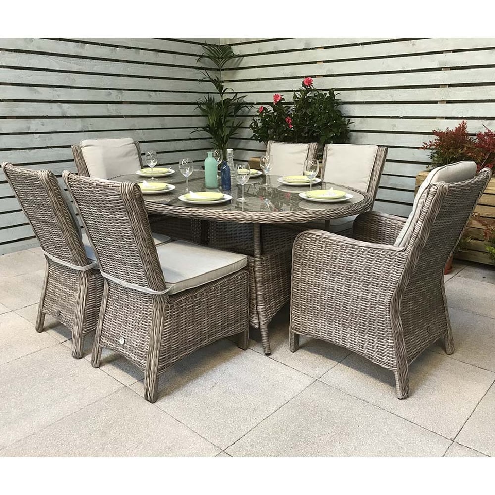 Aboba Glass Oval Garden Dining Set 2 Armchairs 4 Chairs In Grey