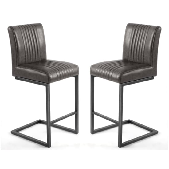 Aboba Grey Leather Effect Cantilever Bar Chairs In Pair