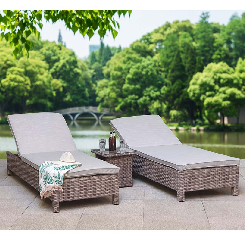 Aboba Grey Rattan Garden Sun Lounger In Pair