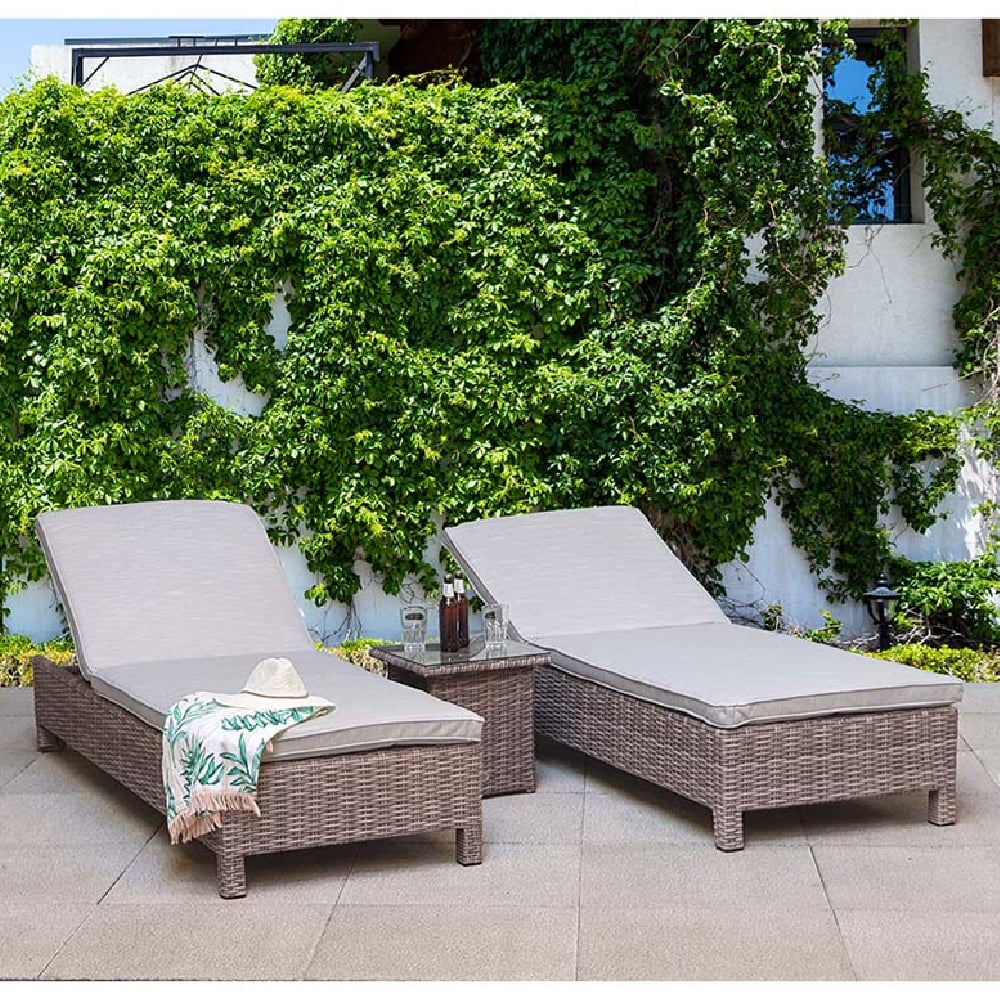 Aboba Grey Rattan Garden Sun Lounger In Pair