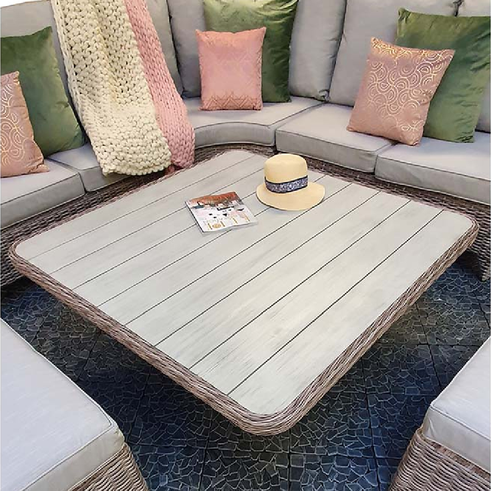 Aboba Rattan Garden Corner Dining Set With 2 Ottomans In Grey