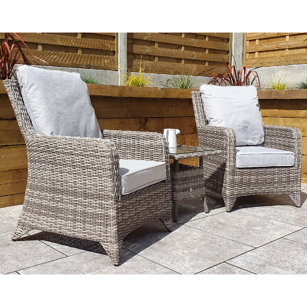 Aboba Rattan Garden Lounger Set In Grey