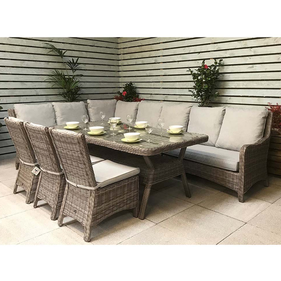 Product photograph of Abobo High Back Corner Large Lounge Dining Set In Fine Grey from Furniture in Fashion