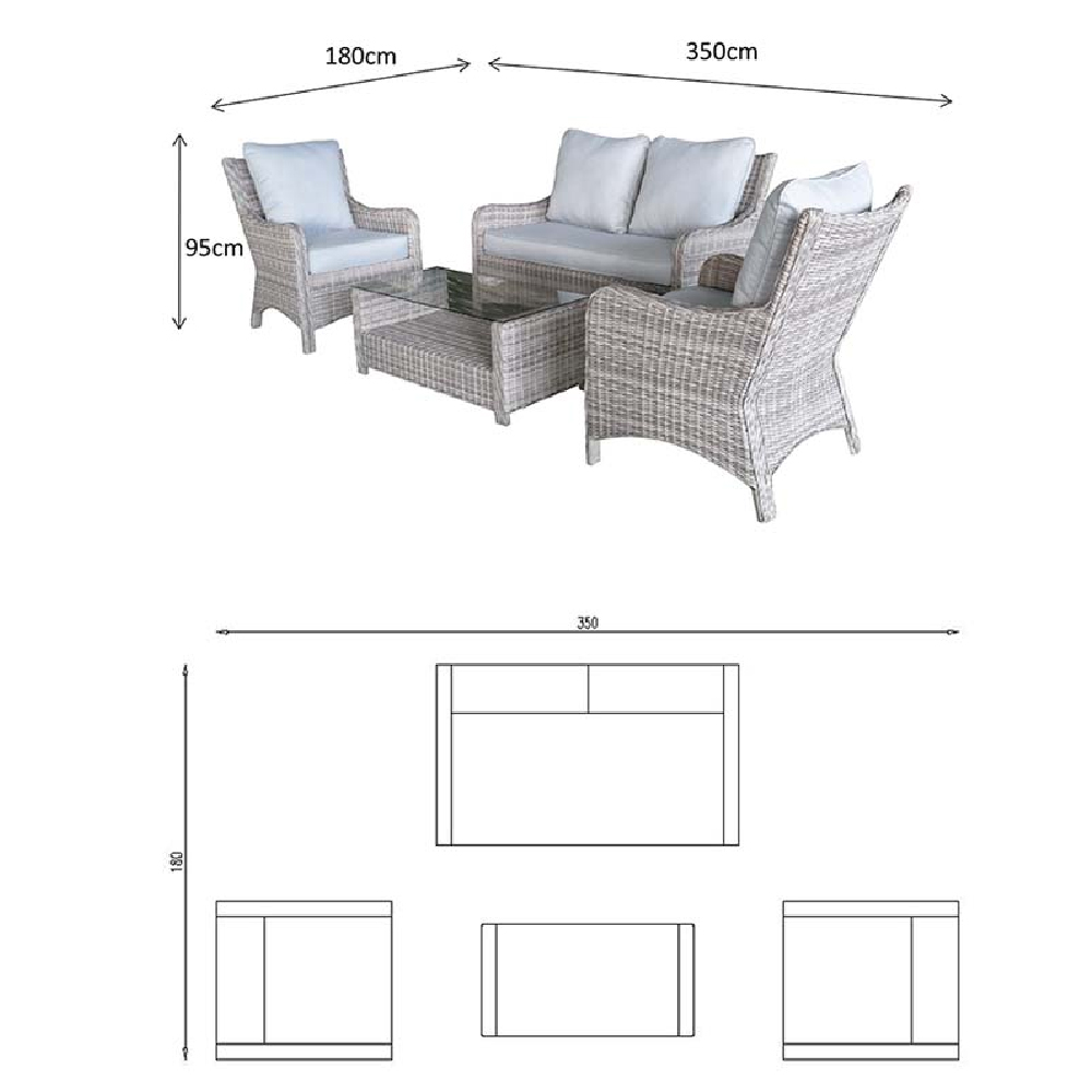 Abobo Glass Top Garden Corner Dining Set With 2 Ottomans In Grey