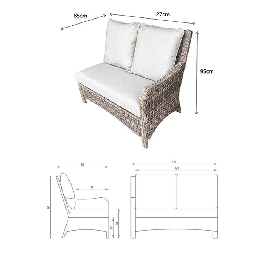 Abobo Glass Top Garden Corner Dining Set With 2 Ottomans In Grey
