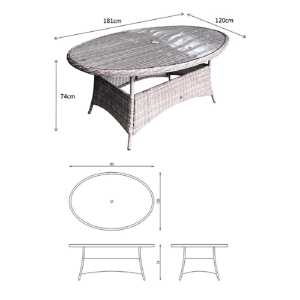 Abobo Glass Top Garden Oval Dining Table In Grey