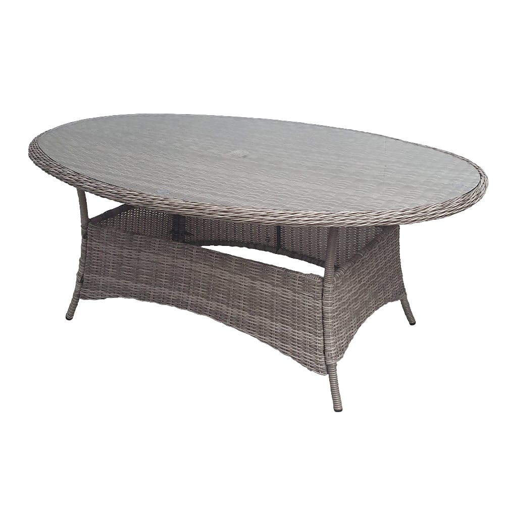 Abobo Glass Top Garden Oval Dining Table In Grey