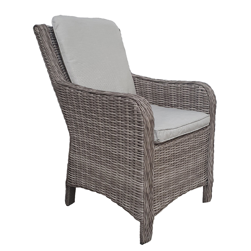 Abobo Grey Rattan Dining Armchairs With Cushions In Pair