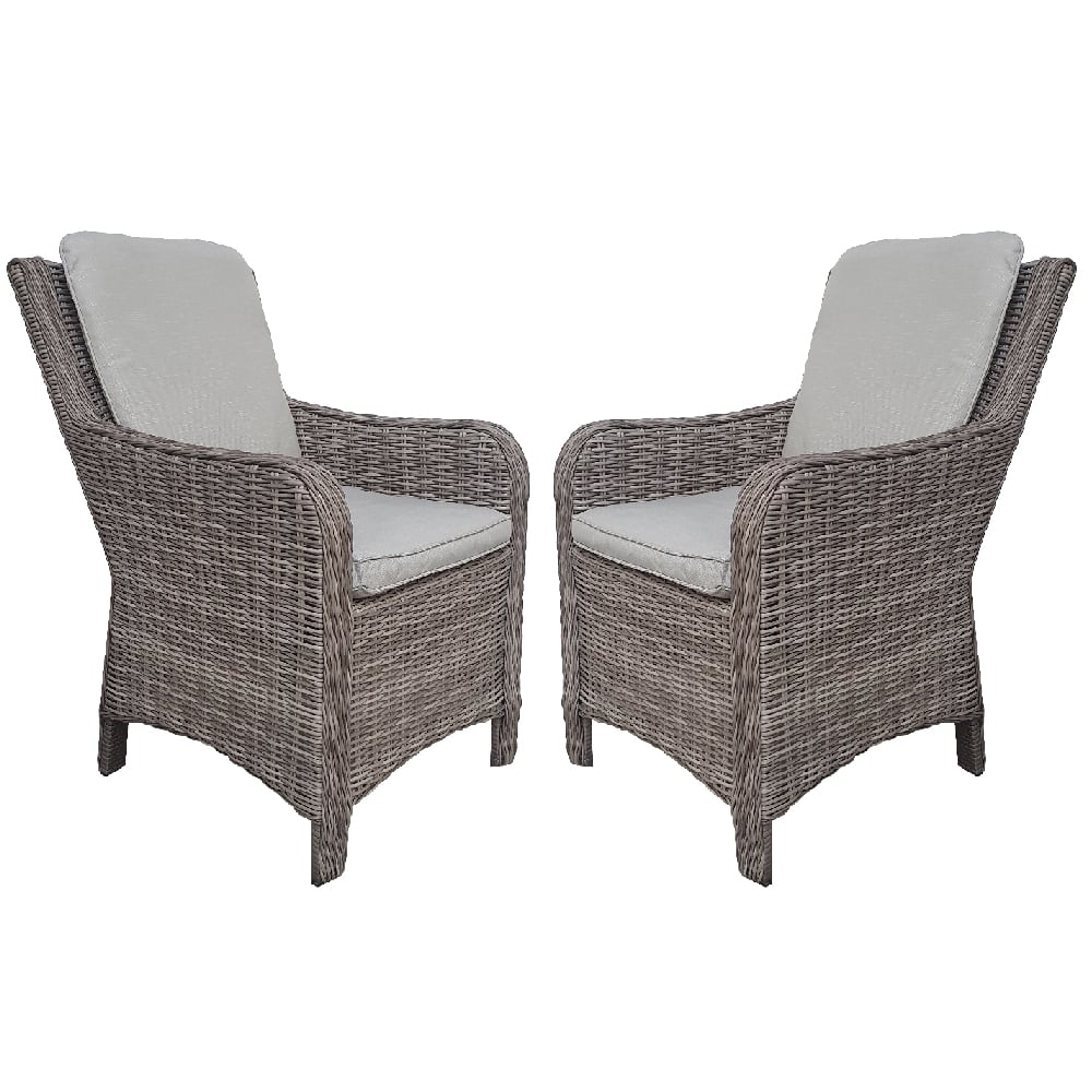 Abobo Grey Rattan Dining Armchairs With Cushions In Pair
