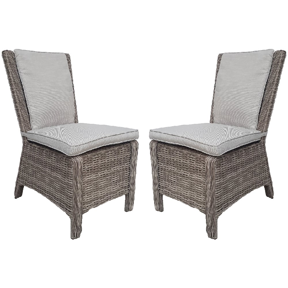 Abobo Grey Rattan Dining Chairs With Cushions In Pair