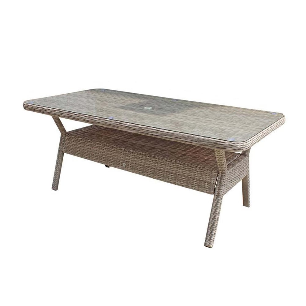 Abobo Large Glass Top Garden Rectangular Dining Table In Grey
