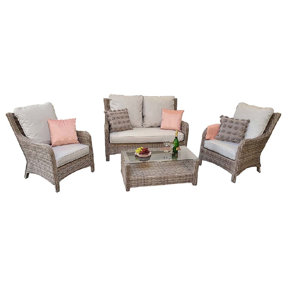 Abobo Rattan Garden 2 Seater Sofa Set With Coffee Table In Grey