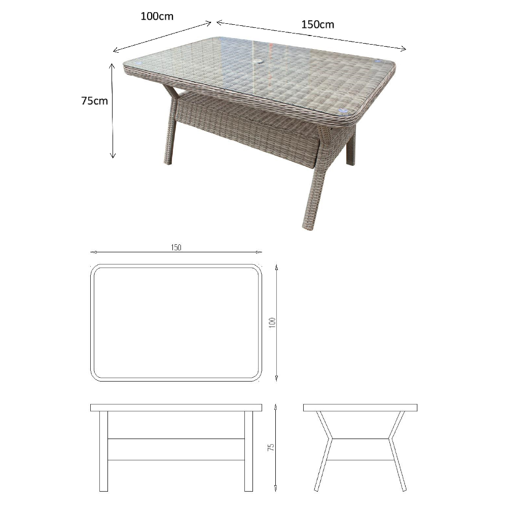 Abobo Small Glass Top Garden Rectangular Dining Table In Grey