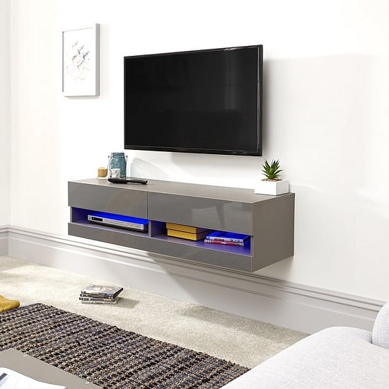 Product photograph of Goole Wall Mounted Small Tv Wall Unit In Grey Gloss With Led from Furniture in Fashion