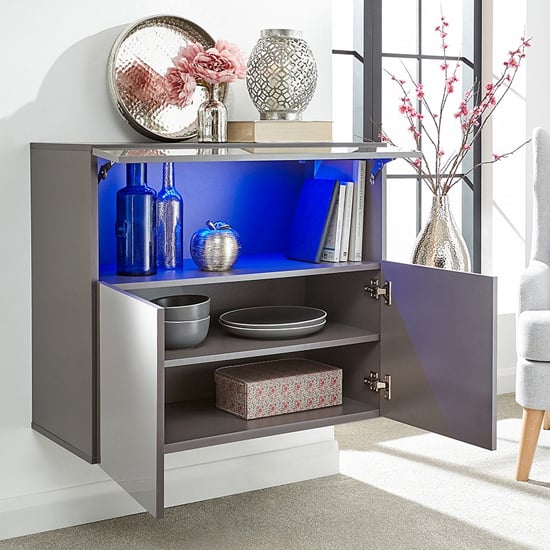Goole LED Wall Mounted Wooden Sideboard In Grey High Gloss_2