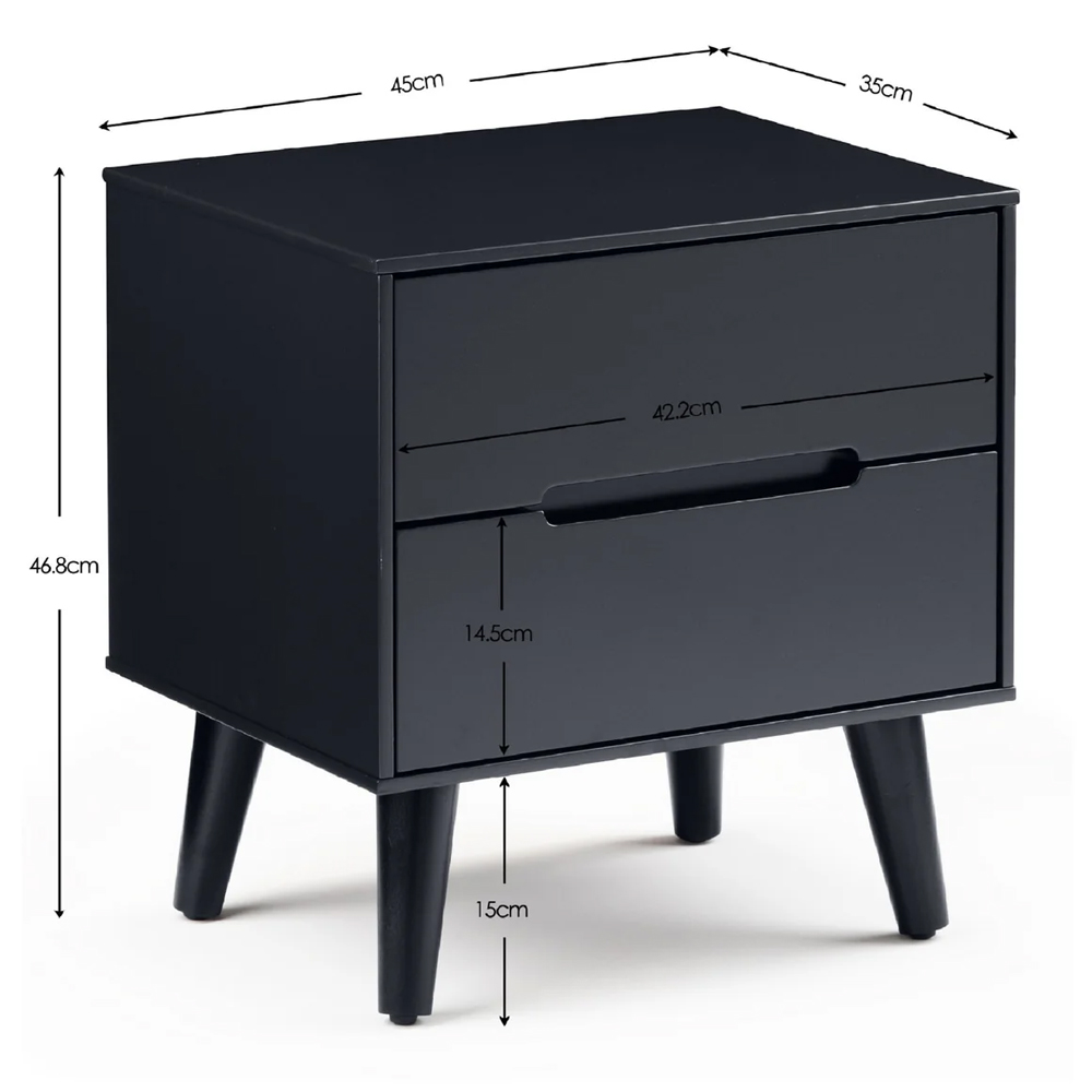 Abrina Wooden Bedside Cabinet With 2 Drawers - Anthracite