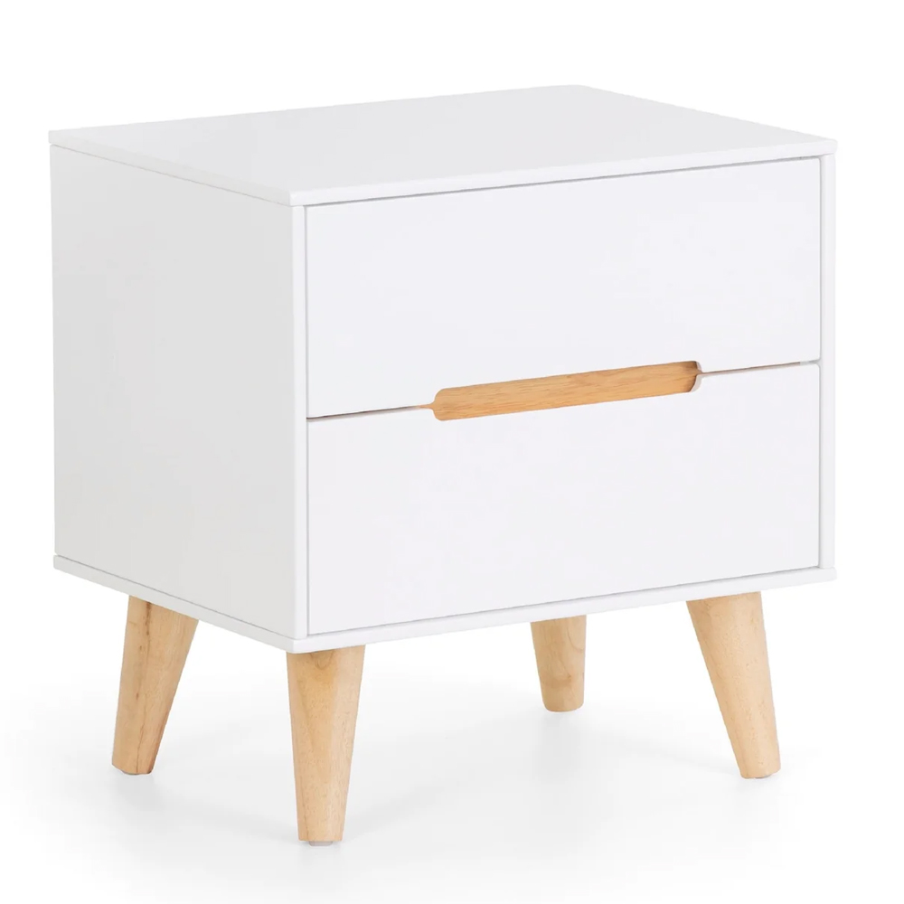 Abrina Wooden Bedside Cabinet With 2 Drawers - Matt White And Oak