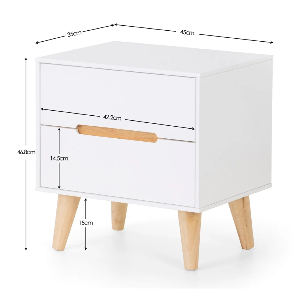 Abrina Wooden Bedside Cabinet With 2 Drawers - Matt White And Oak