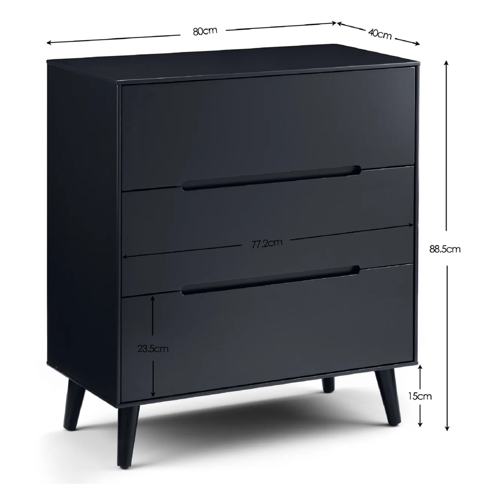 Abrina Wooden Chest Of 3 Drawers - Anthracite