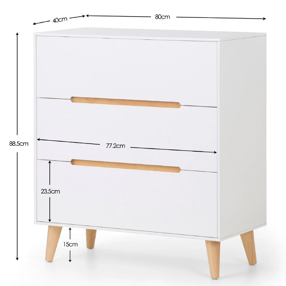 Abrina Wooden Chest Of 3 Drawers in Matt White And Oak