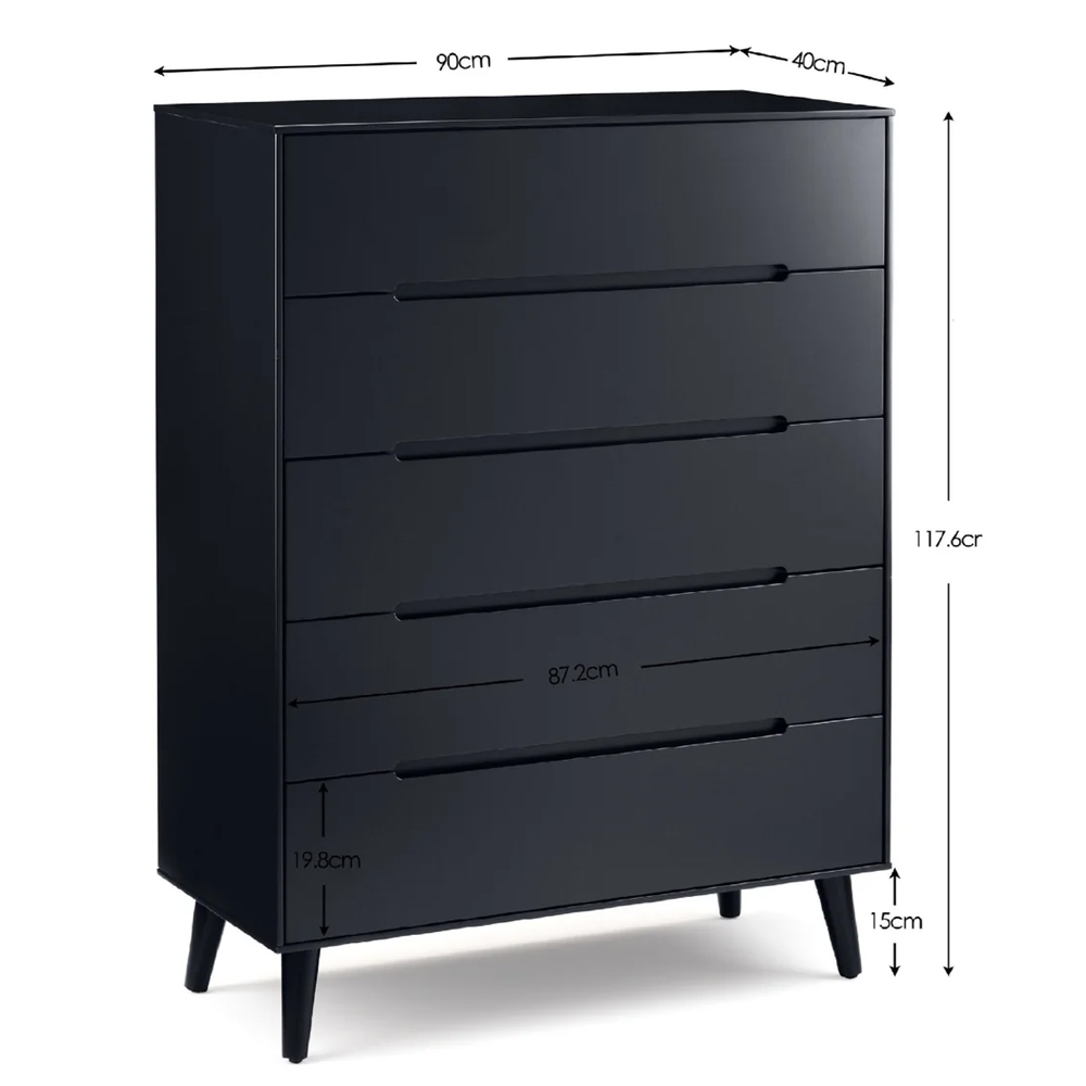 Abrina Wooden Chest Of 5 Drawers - Anthracite