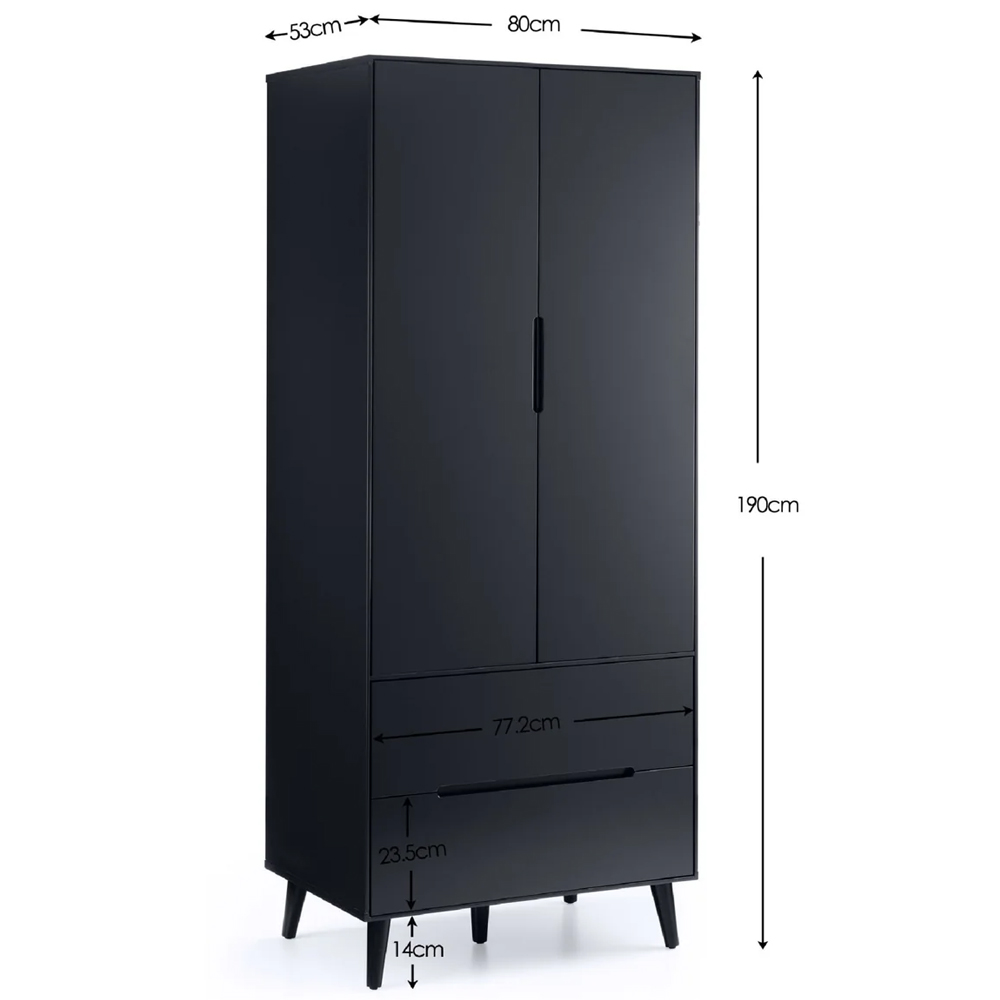 Abrina Wooden Wardrobe With 2 Doors 2 Drawers - Anthracite