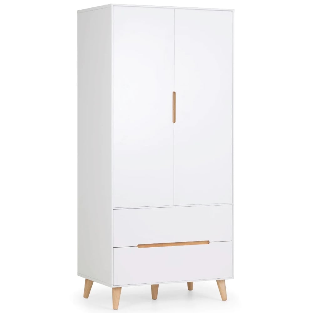 Abrina Wooden Wardrobe With 2 Doors 2 Drawers in Matt White And Oak
