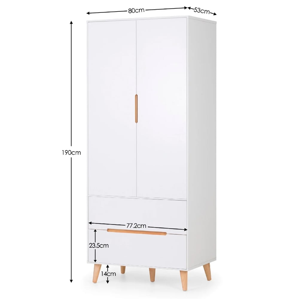 Abrina Wooden Wardrobe With 2 Doors 2 Drawers in Matt White And Oak