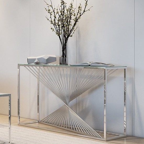 Accrington Glass Console Table With Polished Steel Frame