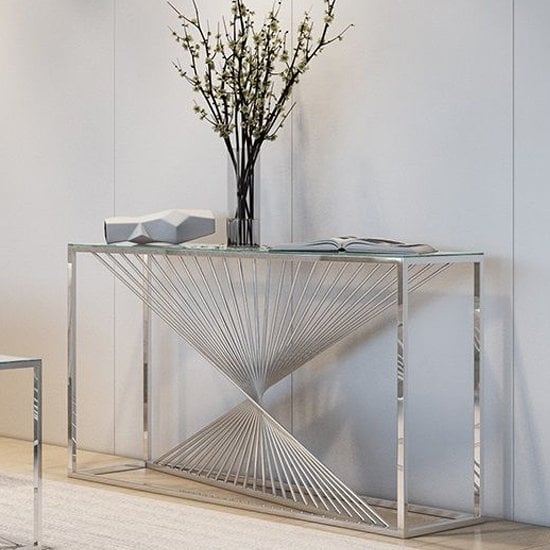 Photo of Accrington glass console table with polished steel frame