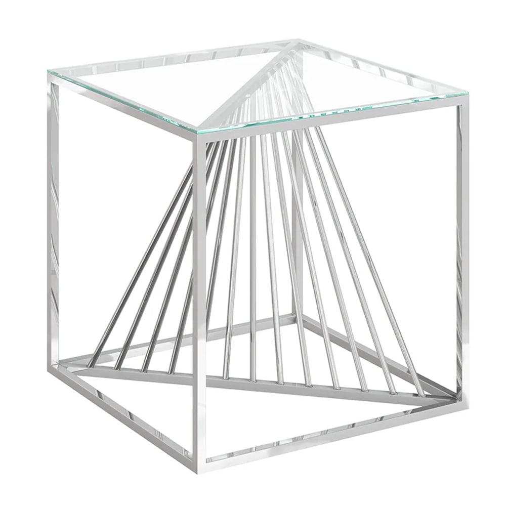 Absecon Clear Glass Side Table With Stainless Steel Frame