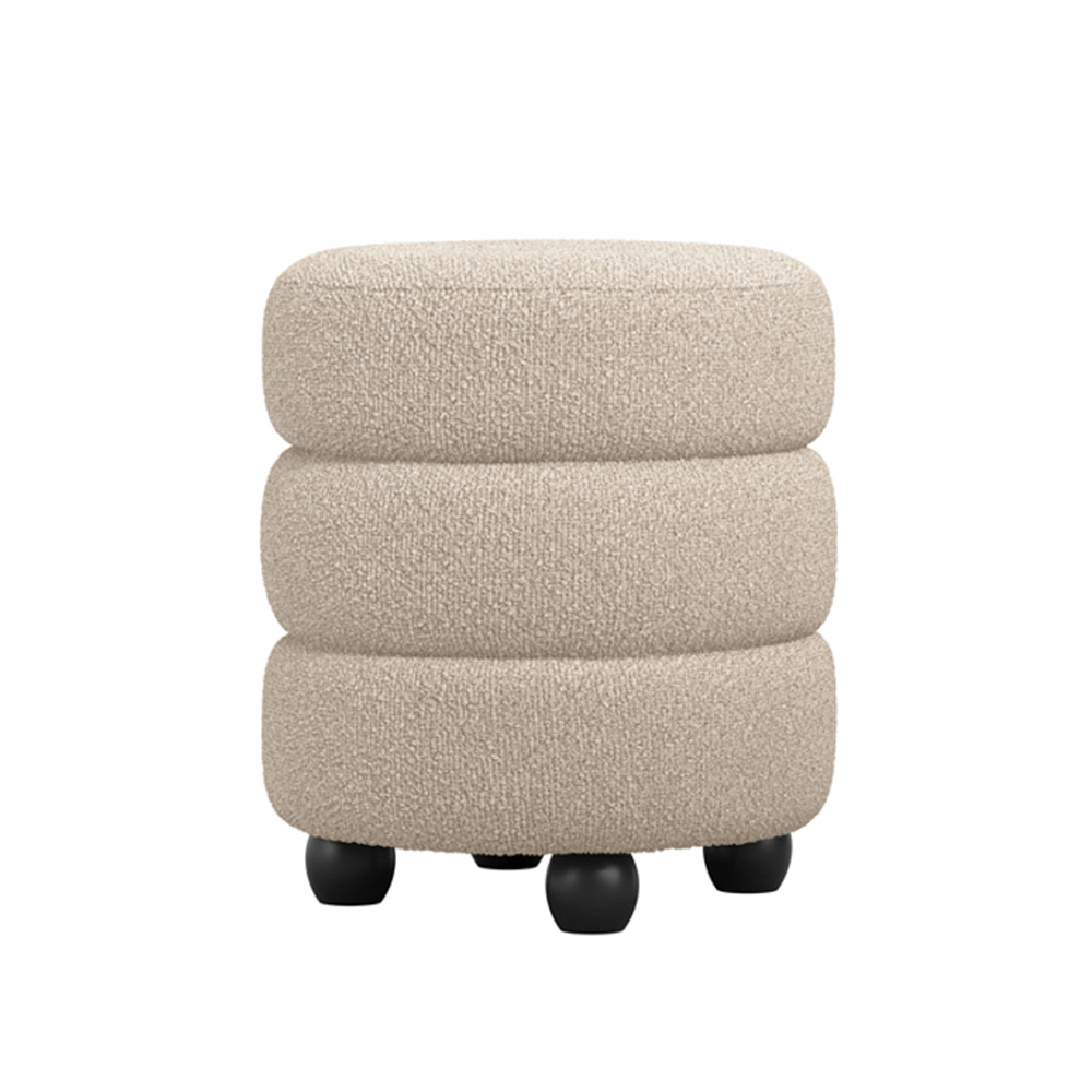 Absecon Fabric Round Pouffe - Buff And Black