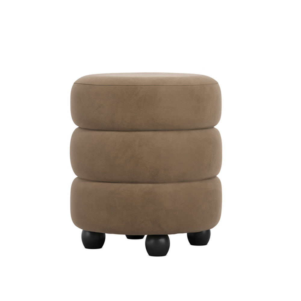 Absecon Velvet Round Pouffe - Mole And Black