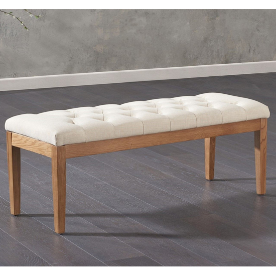 Absoluta 120cm Beige Fabric Dining Bench With Oak Frame_2