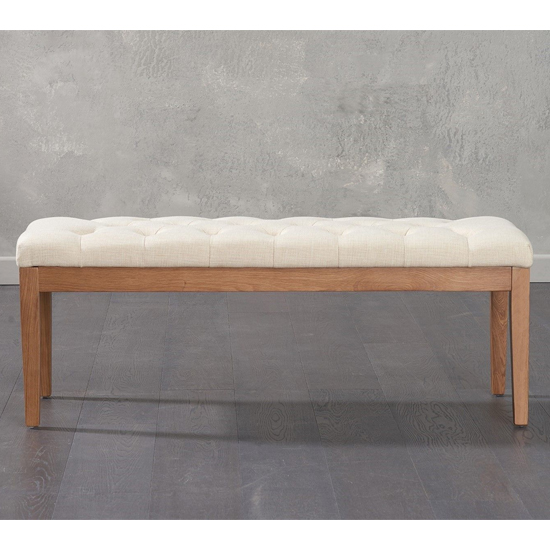 Absoluta 120cm Beige Fabric Dining Bench With Oak Frame_3