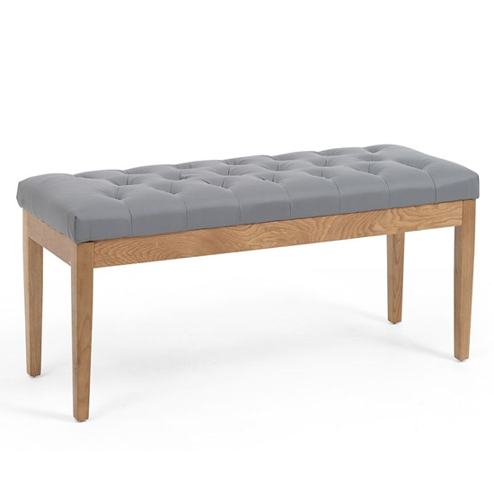 Absoluta 120cm Grey Faux Leather Dining Bench With Oak Frame_3