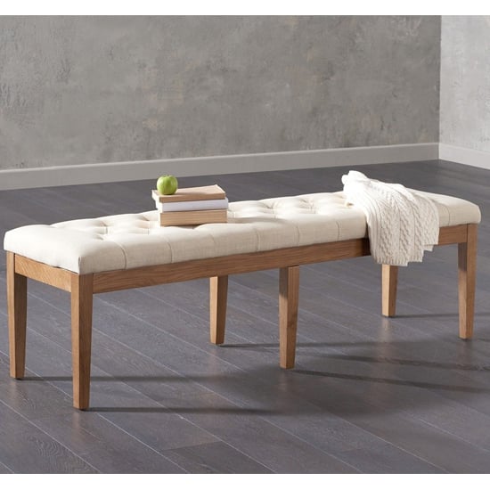 Absoluta 150cm Beige Fabric Dining Bench With Oak Frame