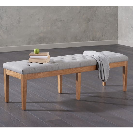 Absoluta 150cm Grey Fabric Dining Bench With Oak Frame