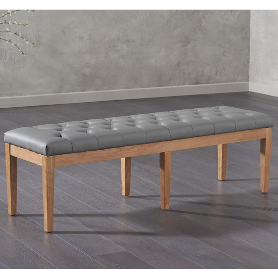 Absoluta 150cm Grey Faux Leather Dining Bench With Oak Frame_2