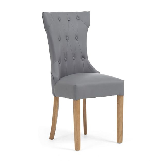 Absoluta Grey Leather Dining Chairs With Oak Legs In A Pair_2