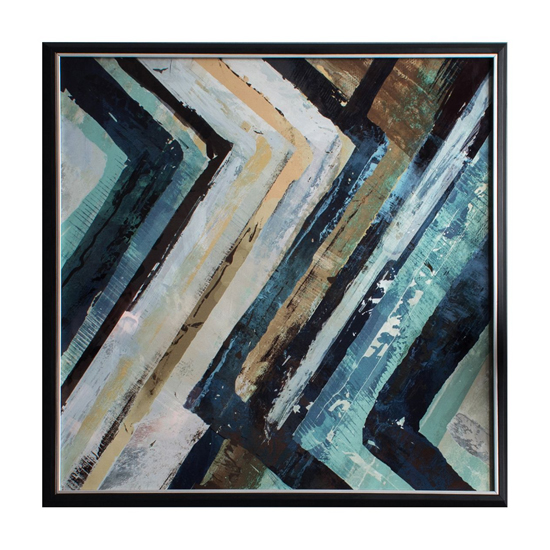 Abstract Square Framed Wall Art In Blue And Black_2