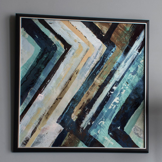 Abstract Square Framed Wall Art In Blue And Black