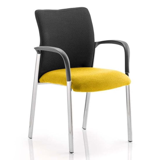 Read more about Academy black back visitor chair in senna yellow with arms