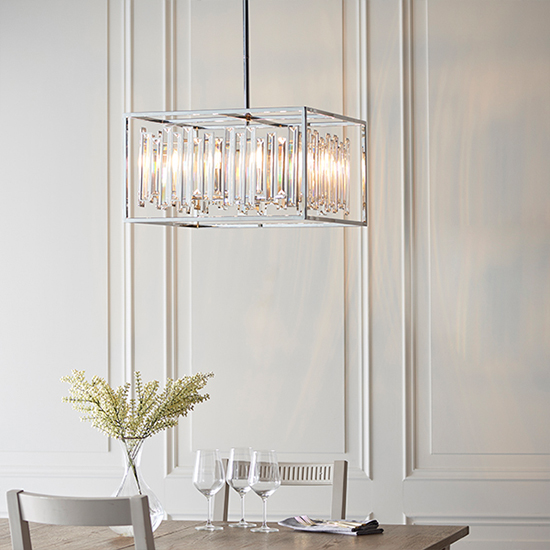 Acadia 6 Lights Crystal Details Ceiling Pendant Light In Chrome